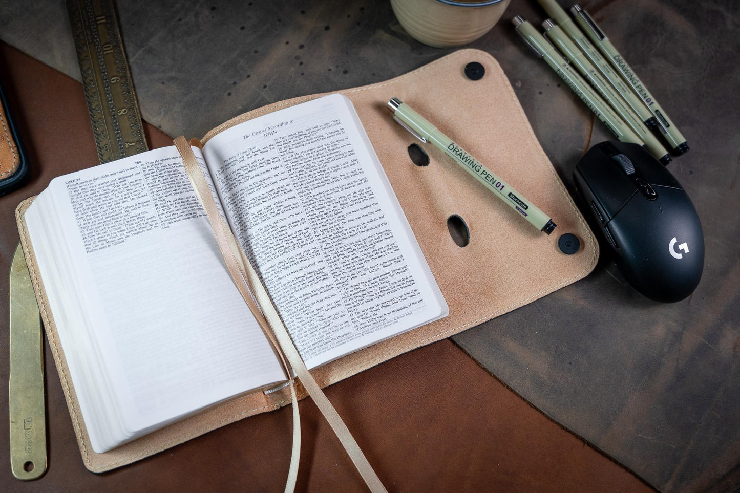 NASB 1995 Compact Bible - PREMIUM Full Grain Leather with built in pen loop