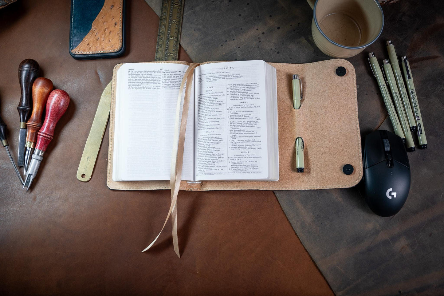 NASB 1995 Compact Bible - PREMIUM Full Grain Leather with built in pen loop