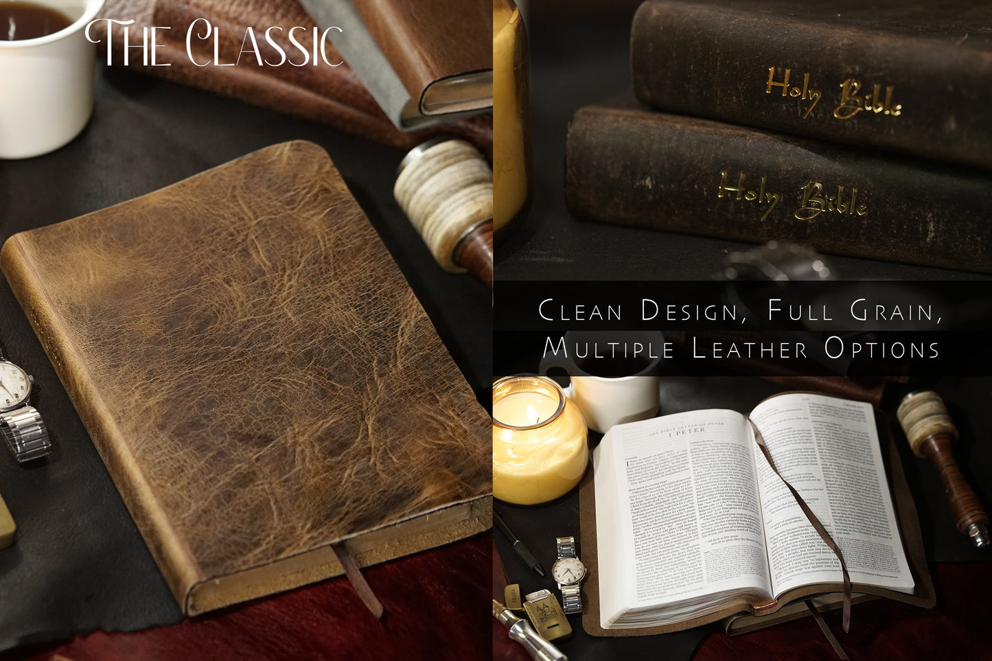 CUSTOM Holy Bible Leather Rebind - Full Grain Leather - Classic minimal design