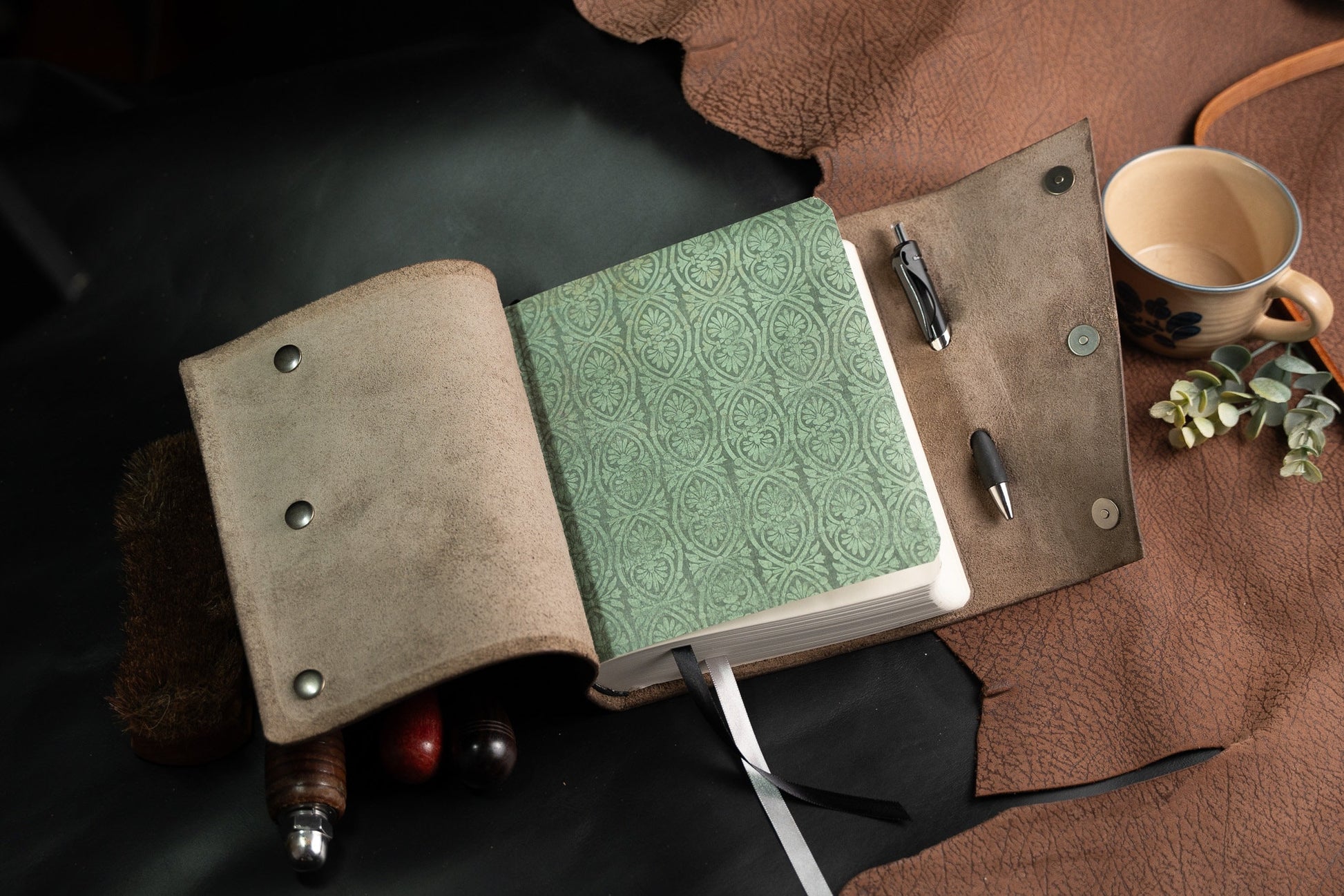 Wide Margin Common English Journaling Bible (CEB) Rebound in Thick Full Grain Leather - With Pen loop in cover!