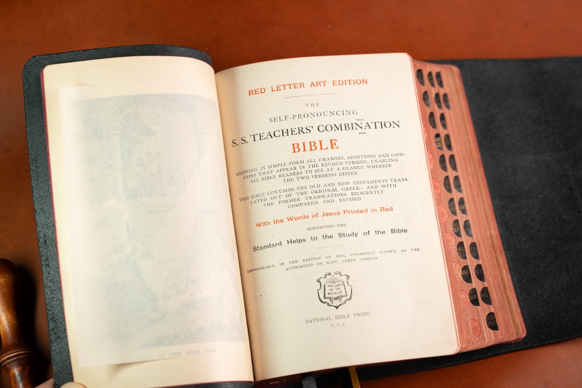 Vintage 1902 KJV Art Edition Sunday School Bible - Hefty Rebind in THICK Matte Black Full Grain Leather. Many Study Resources!