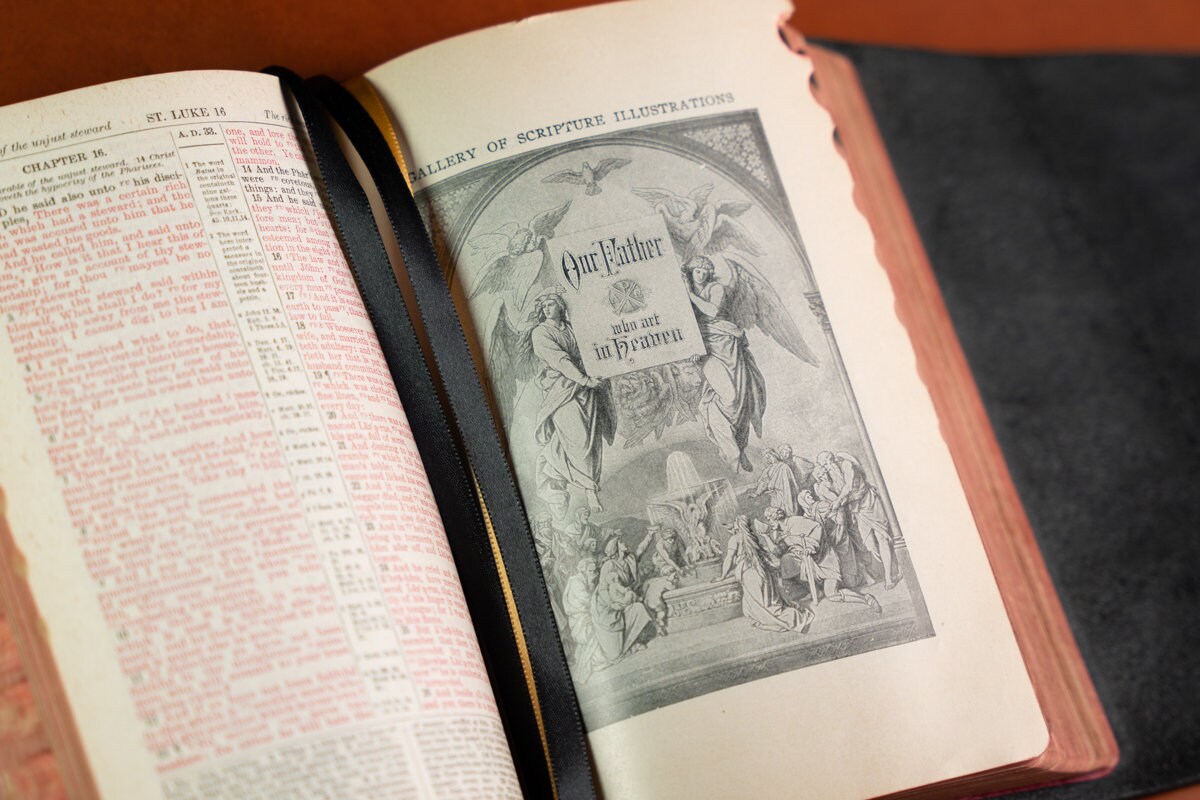 Vintage 1902 KJV Art Edition Sunday School Bible - Hefty Rebind in THICK Matte Black Full Grain Leather. Many Study Resources!