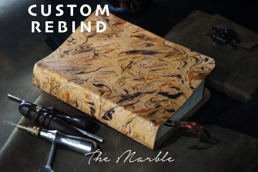 CUSTOM Most Unique Bible! - Hand Stained Full Grain Veg Tan leather Bible Rebind - The Marble Design, Gold, Saddle Tan, Mahogany Stain