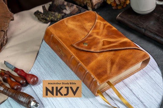 NKJV MacArthur Study Bible Premium Badalassi Leather - Full Grain Vegetable Tan