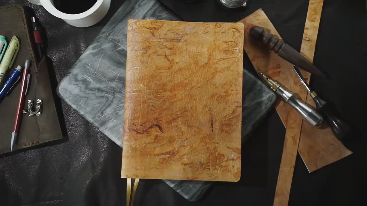 CUSTOM Most Unique Bible! - Hand Stained Full Grain Veg Tan leather Bible Rebind - The Marble Design, Gold, Saddle Tan, Mahogany Stain
